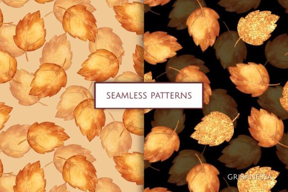 Autumn Seamless Patterns with Leaves