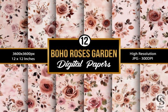 Boho Roses Garden Seamless Patterns