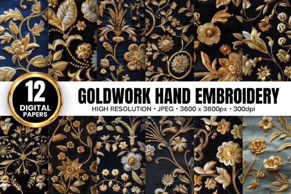 Goldwork Floral Hand Embroidery Patterns: A Digital Guide to Timeless Elegance