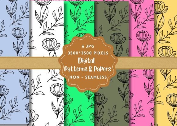 Line Florals Digital Paper Patterns