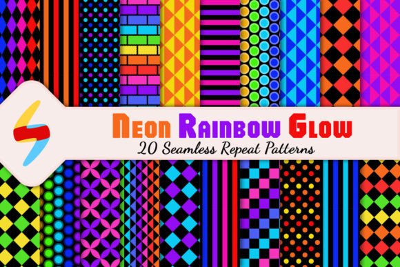 Neon Rainbow Glow 20 Seamless Patterns