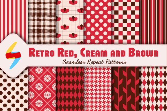 Retro Red Brown 15 Seamless Patterns