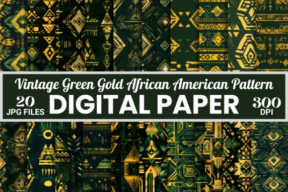 Revitalize Your Creative Projects with Vintage Green and Gold African American Digital Paper Bundles
