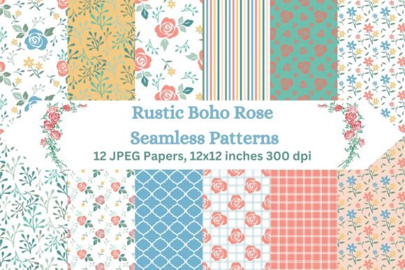 Rustic Boho Rose Seamless Patterns