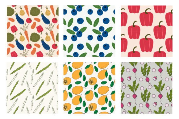 Seamless Patterns. Vegetables Fruits
