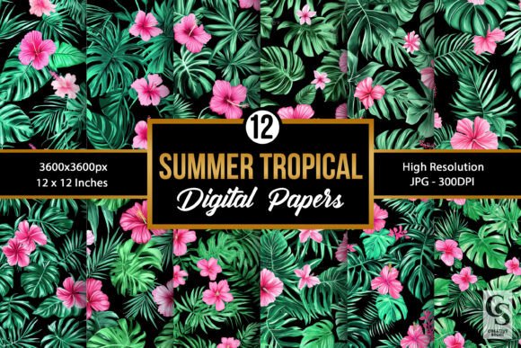 Summer Tropical Garden Seamless Patterns