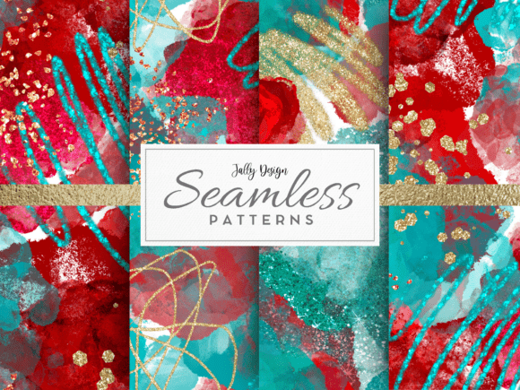 Teal Red Alcohol Ink Seamless Patterns