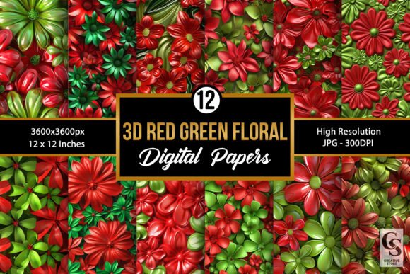 Transforming Digital Design with Red Green 3D Inflated Flower Patterns