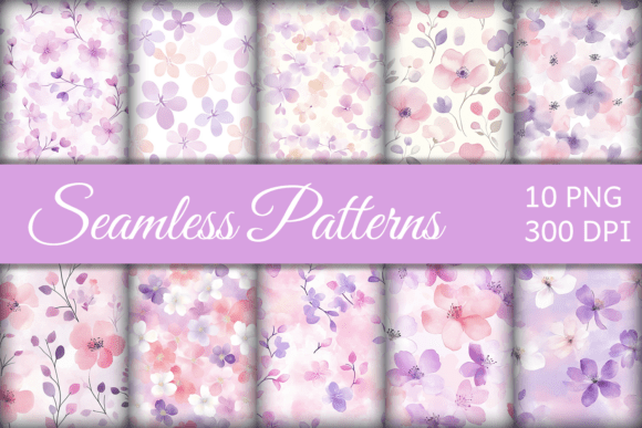 Watercolor Flower Seamless Patterns PNG