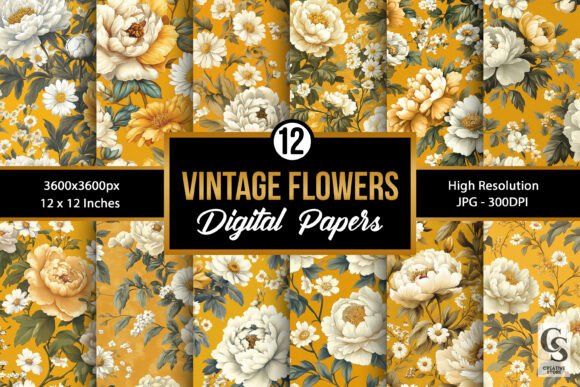 Yellow Vintage Flowers Seamless Patterns